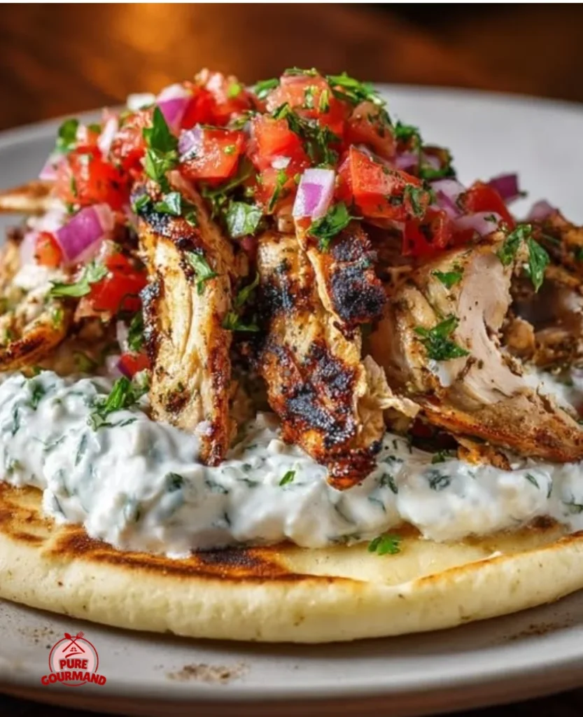 Delicious homemade Greek Chicken Gyros with fresh toppings and pita bread
