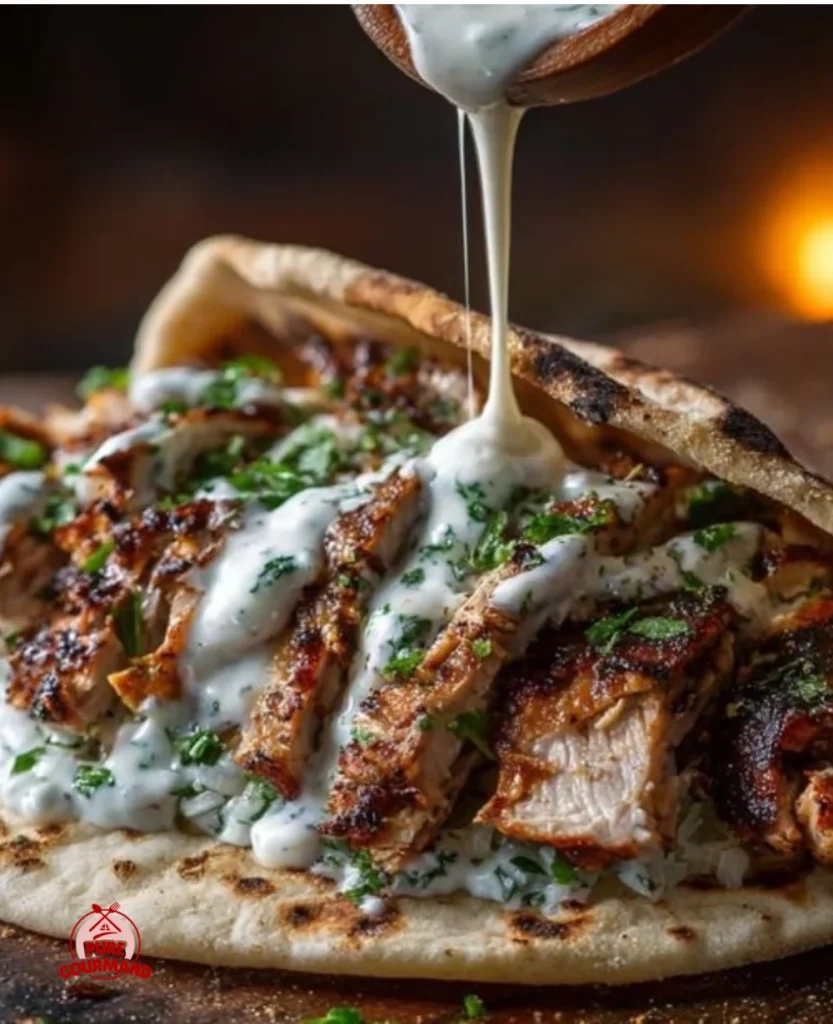 Delicious chicken shawarma served with fresh vegetables and pita bread