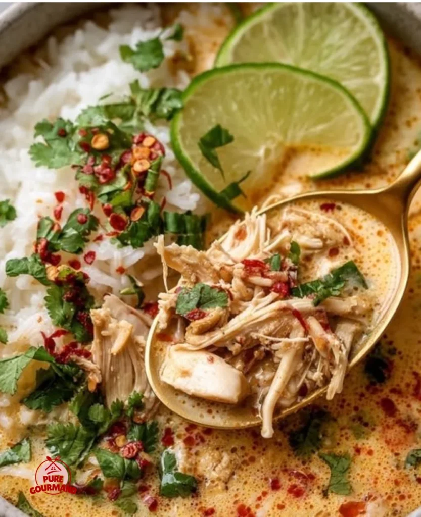 Delicious Coconut Chicken and Rice recipe in a one-pan meal for easy cooking.