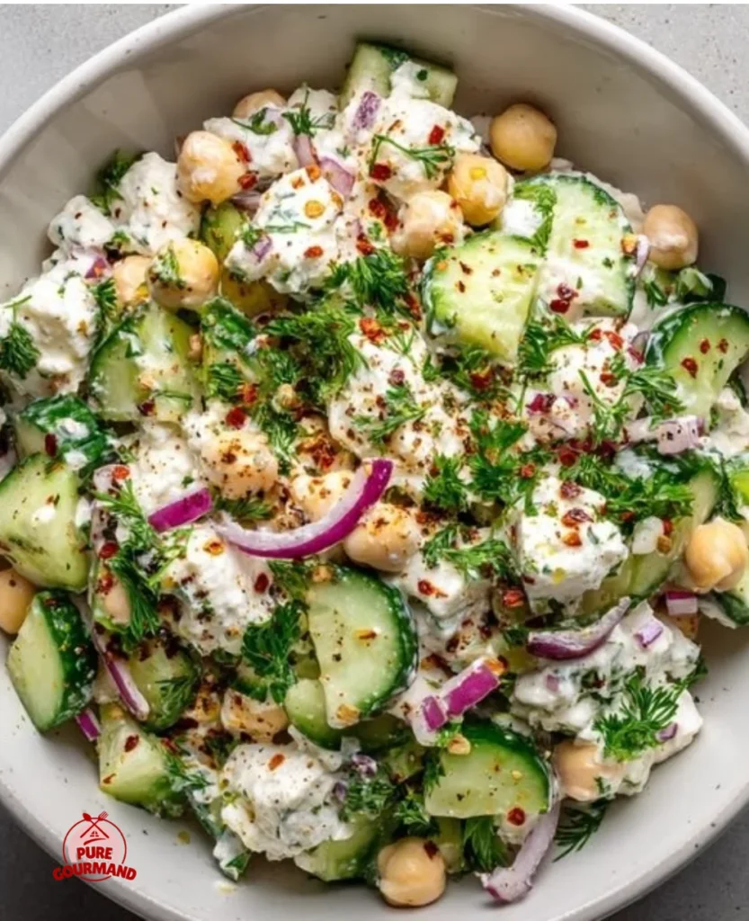 Creamy Cottage Cheese Chickpea Salad with fresh vegetables
