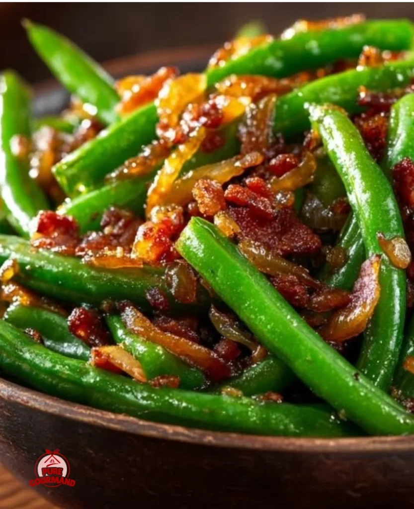 Delicious crack green beans side dish served on a plate