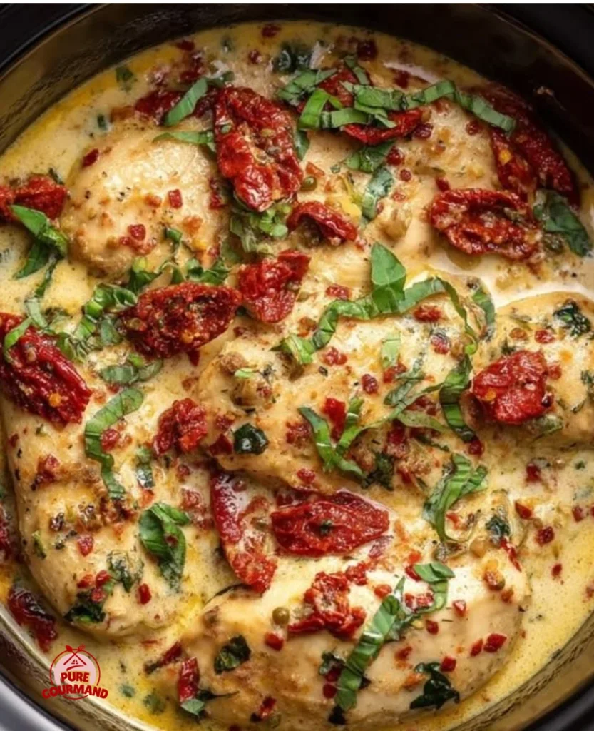 Crockpot Marry Me Chicken dish served with creamy sauce and herbs.