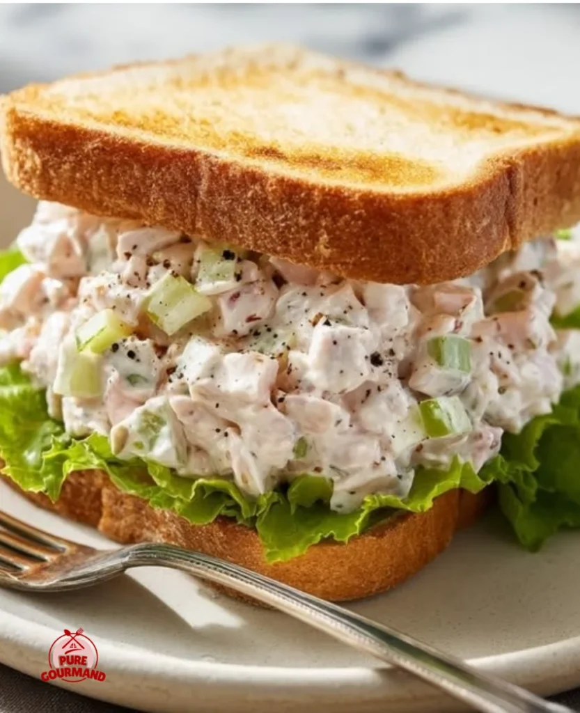Delicious ham salad served in a bowl with fresh herbs