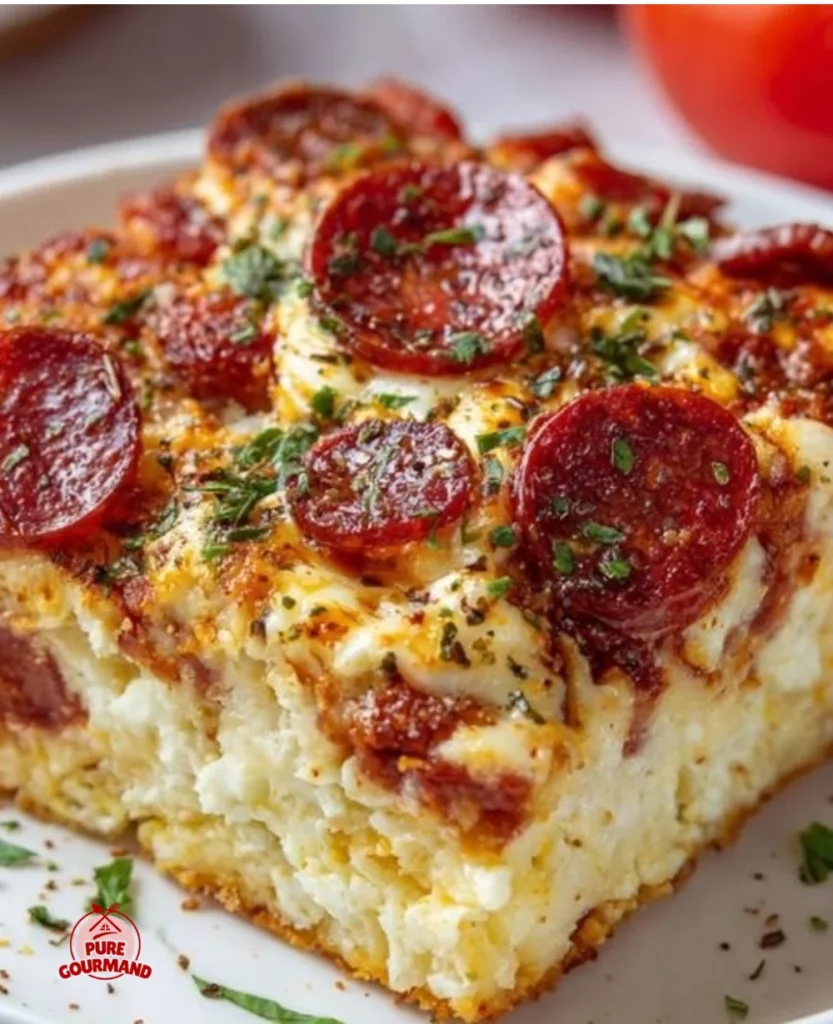 High-protein cottage cheese pizza bake served with fresh toppings