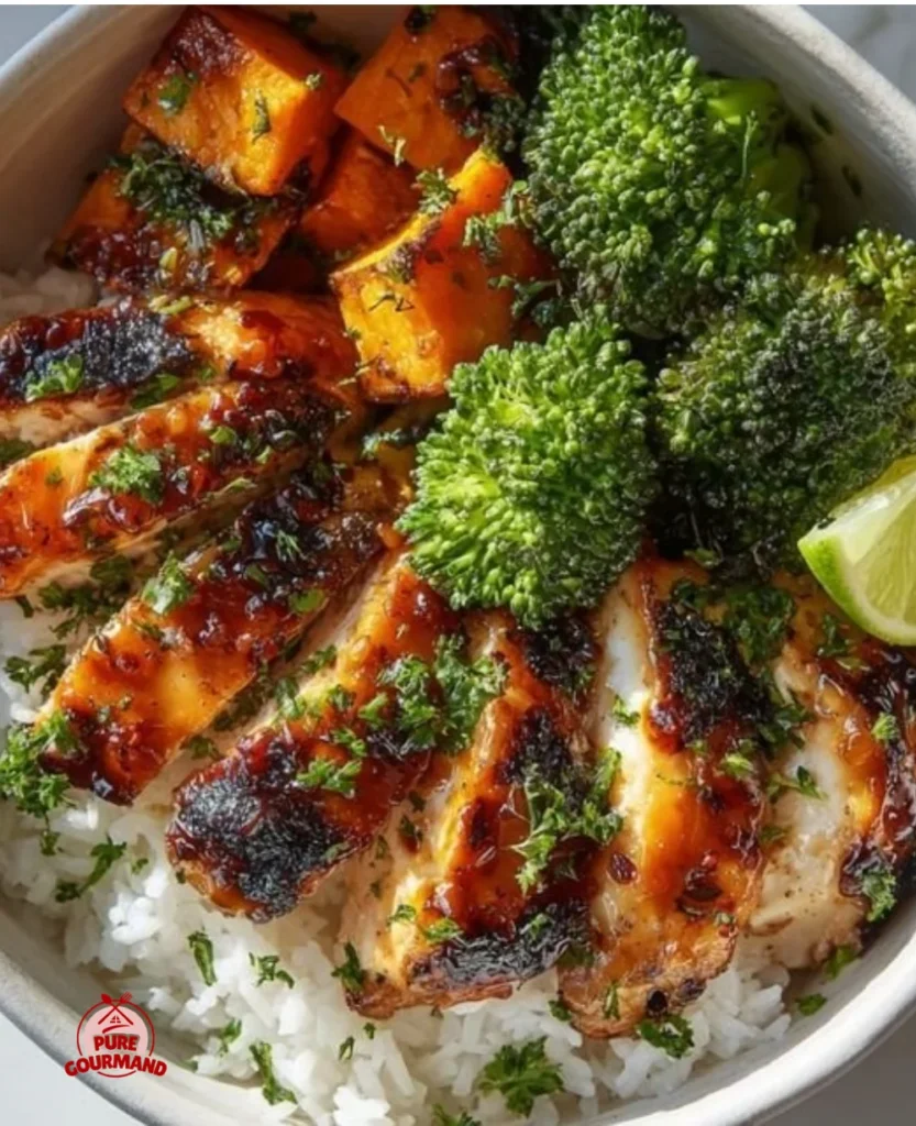 Delicious Hot Honey Chicken Bowls with vibrant veggies and honey drizzle