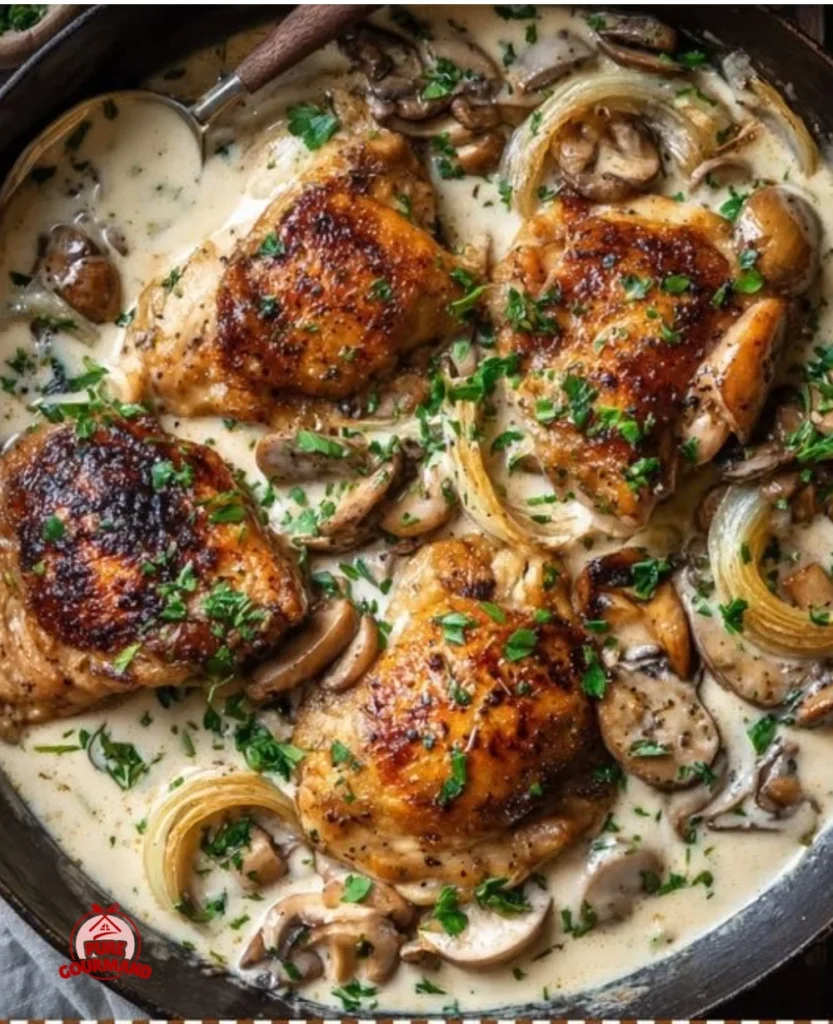 Irish Whiskey Chicken in a creamy sauce cooking in a skillet