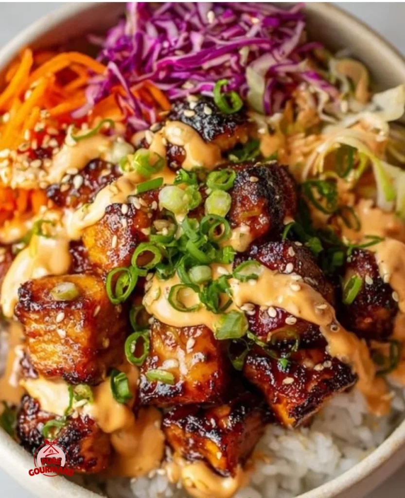 Delicious Korean BBQ Chicken Bowls served with fresh vegetables and rice