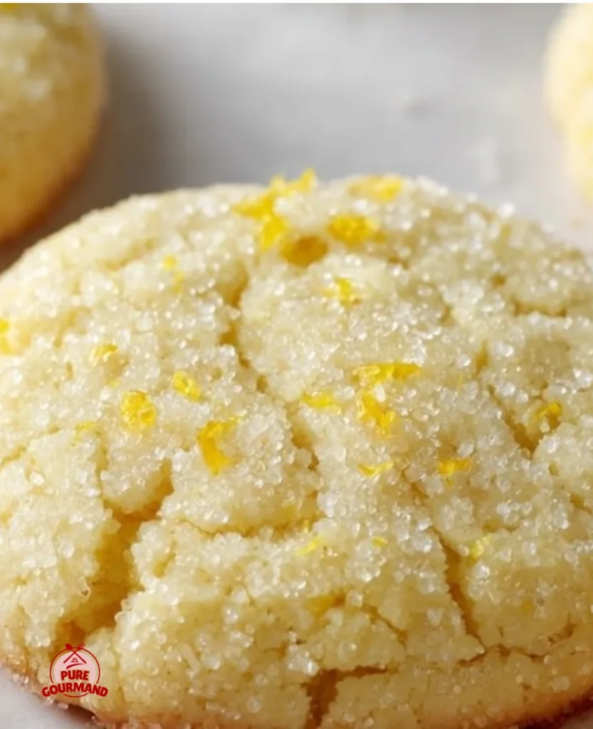 Plate of freshly baked lemon sugar cookies with a sprinkle of sugar