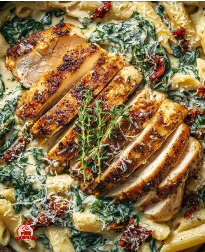 Creamy Marry Me Chicken Pasta served in a bowl garnished with herbs.