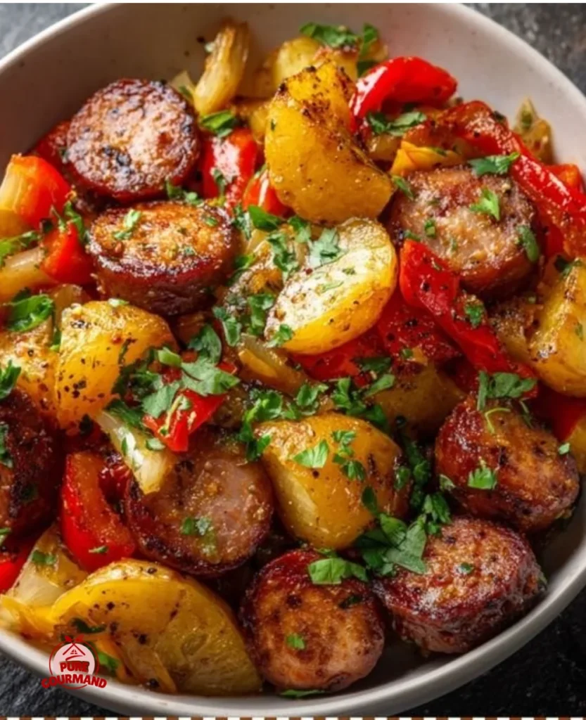 A delicious Sausage and Potatoes skillet dish ready in 30 minutes.