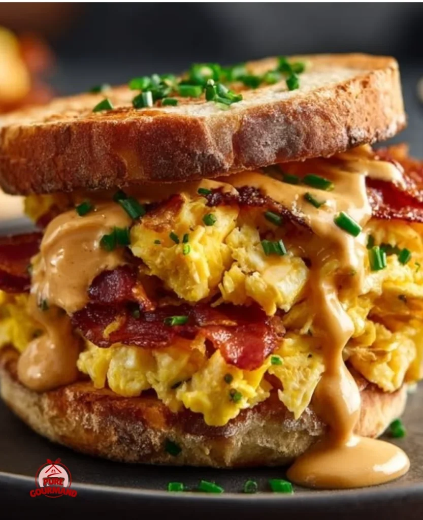 Delicious spicy chipotle egg breakfast sandwiches on a plate.