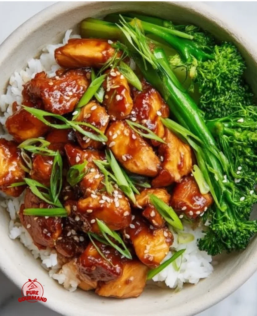 Delicious teriyaki chicken bowl served with vegetables and rice