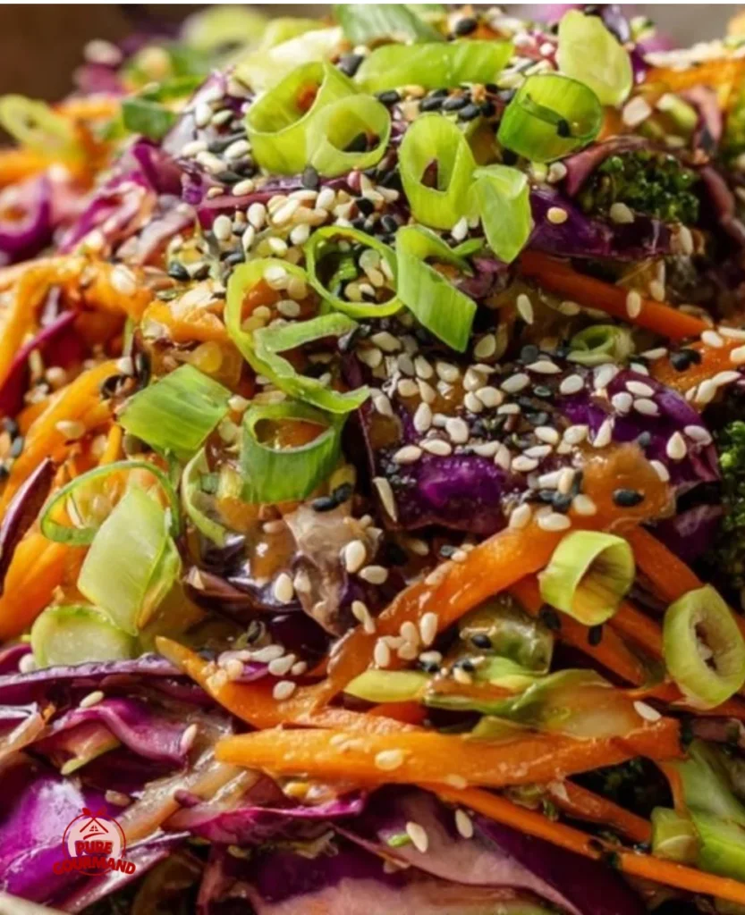 Vibrant Asian cabbage salad with sesame ginger dressing in a bowl