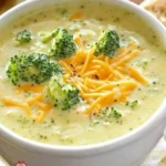 Bowl of homemade broccoli cheddar soup inspired by Panera bread