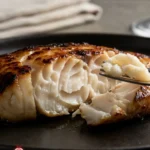 Plate of Nobu's famous miso-marinated black cod garnished with herbs