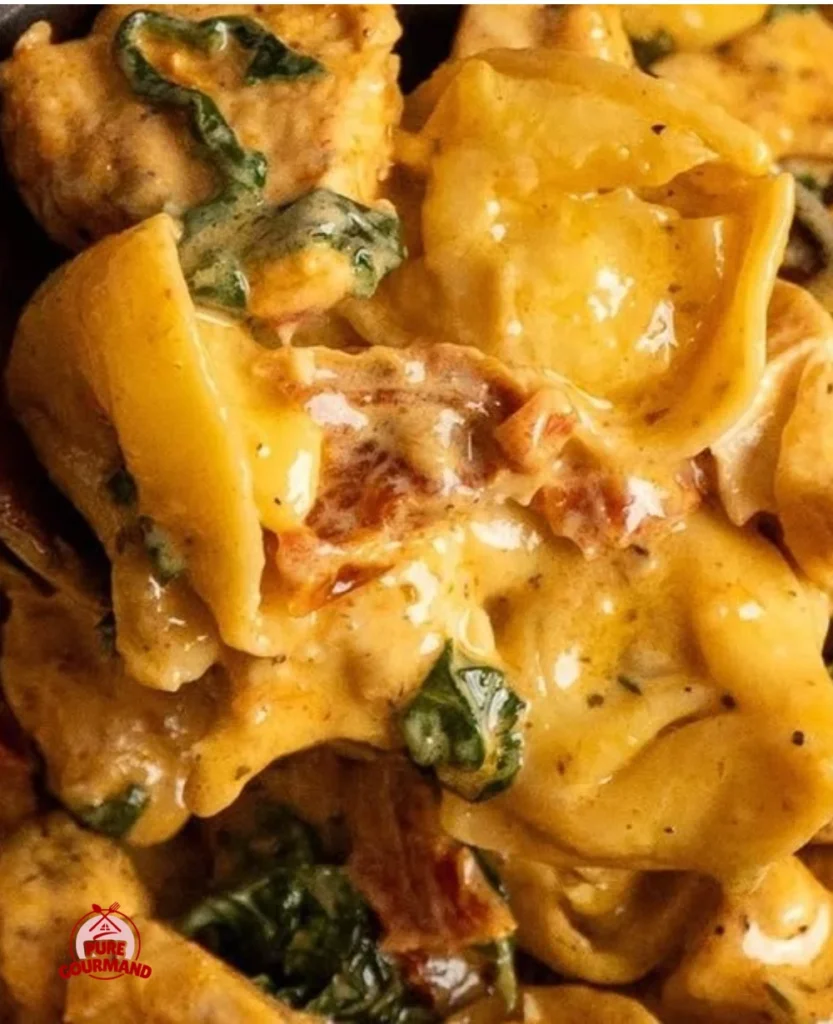 Creamy Chicken Tortellini dish served with garnishes