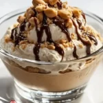 Creamy cottage cheese peanut butter mousse dessert in a glass