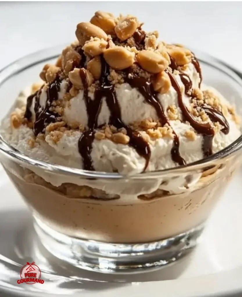 Creamy cottage cheese peanut butter mousse dessert in a glass