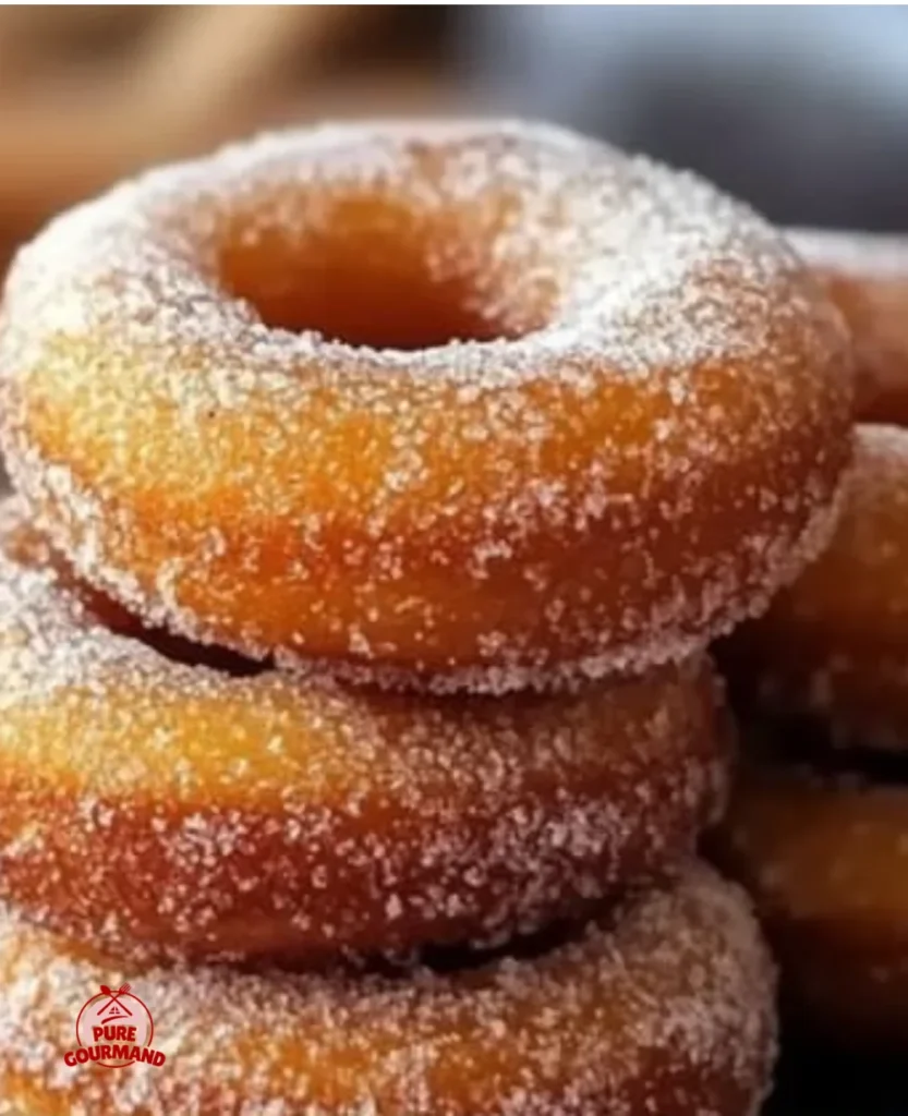 Freshly made apple cider donuts on a rustic table, perfect fall treats