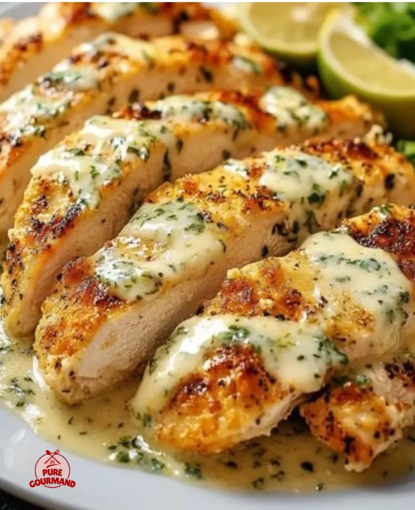 Baked Caesar Chicken with Creamy Parmesan Sauce served on a plate