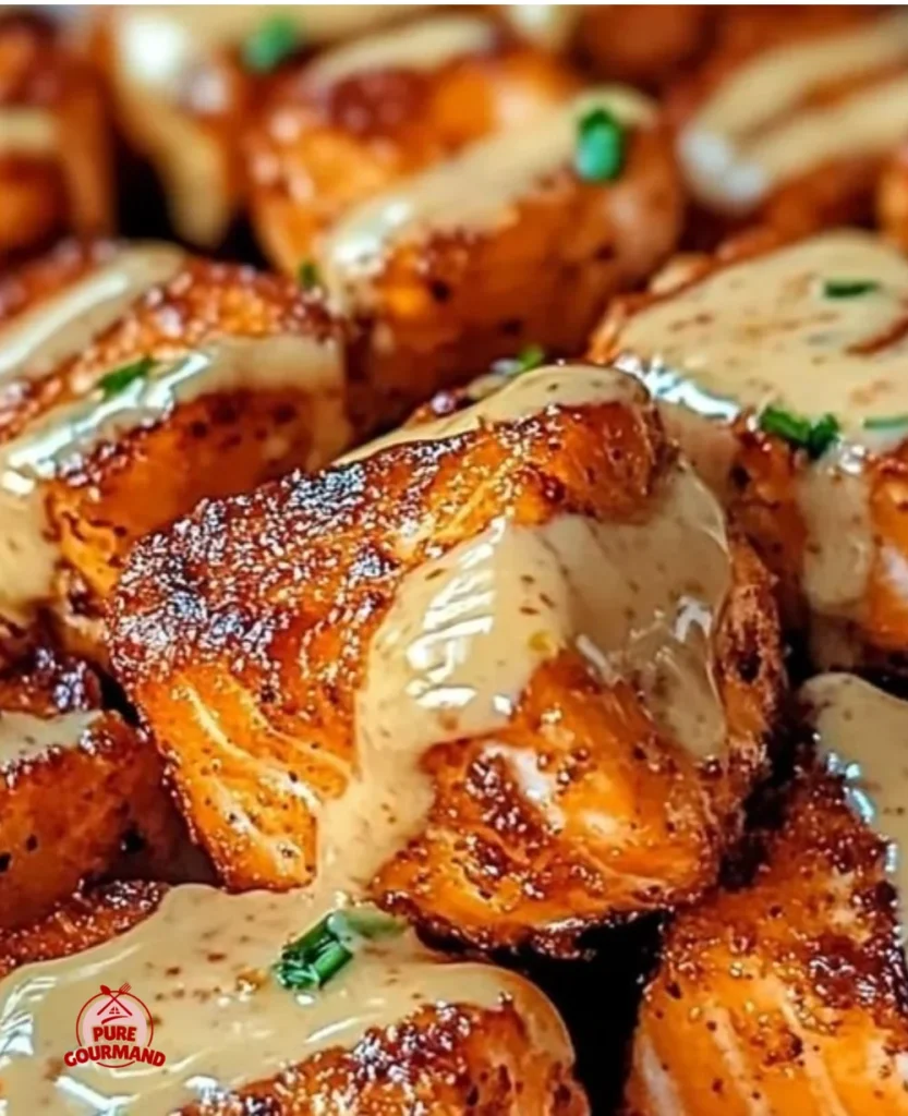 Crispy Bang Bang Salmon Bites served in a bowl with dipping sauce.