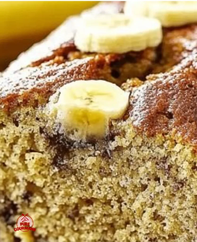 Best ever moist banana bread slice served on a plate with a banana