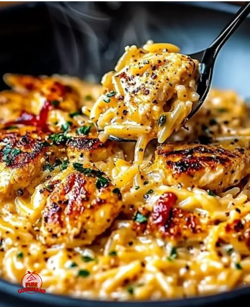 Cajun Chicken Alfredo Orzo dish, creamy with a spicy kick served in a bowl.