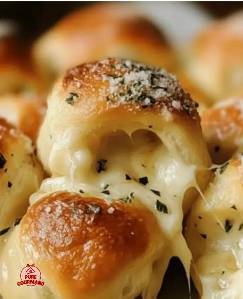 Delicious cheese-filled garlic knots baked to perfection, offering a comforting treat.