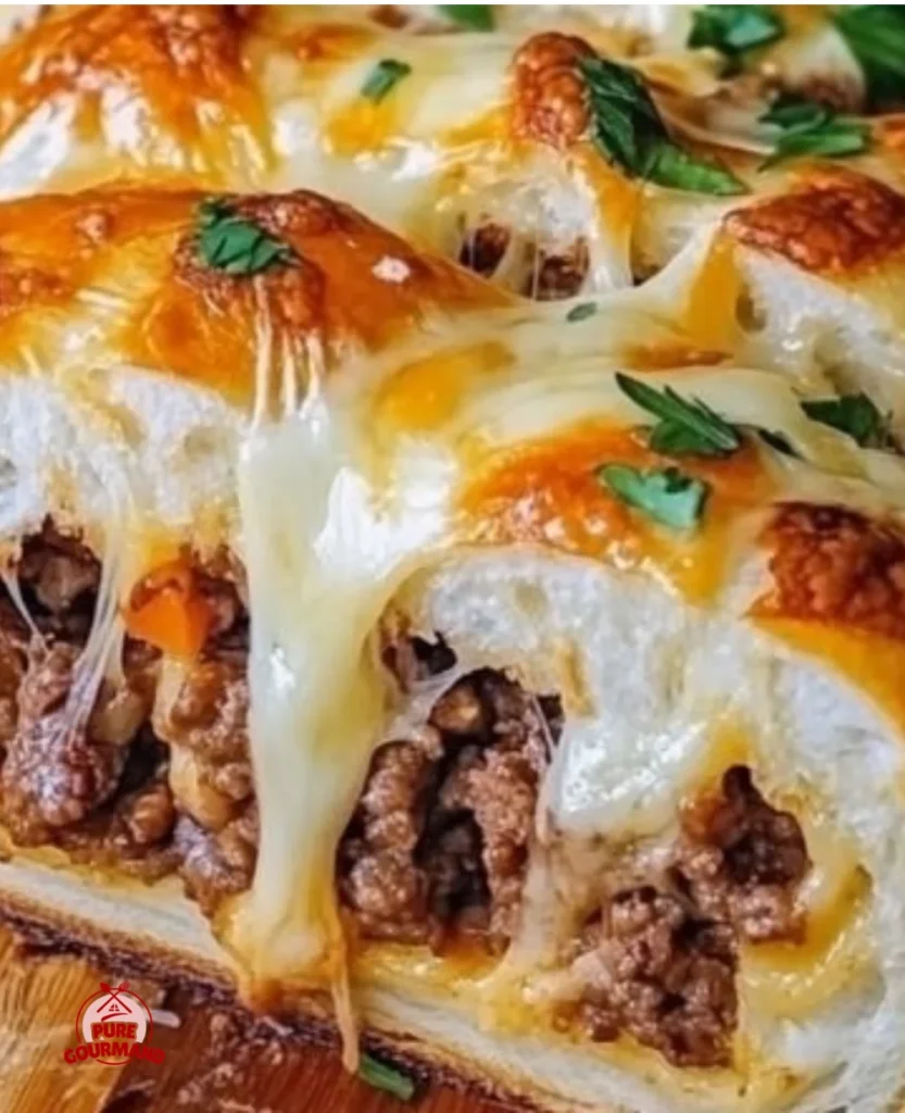 Cheesy beef stuffed French bread, a delicious and comforting dish perfect for sharing