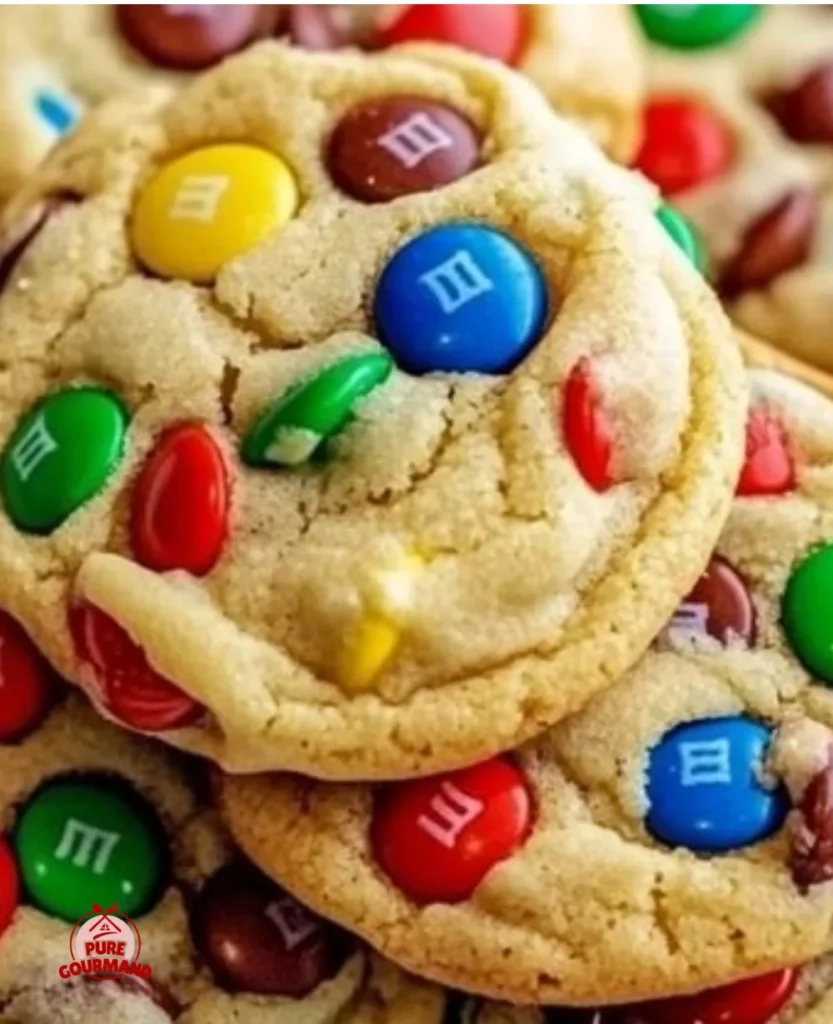 Soft-baked chewy M&M cookies with colorful chocolate candies