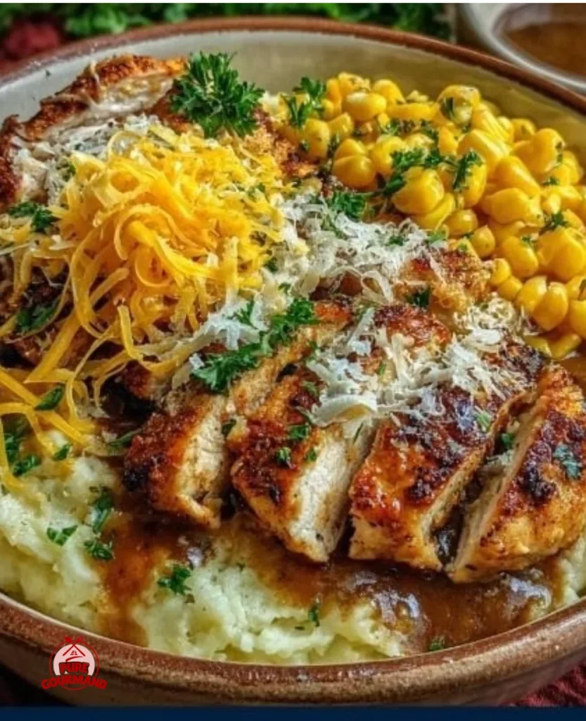 Delicious Chicken Mashed Potato Bowls with grilled chicken and creamy mashed potatoes
