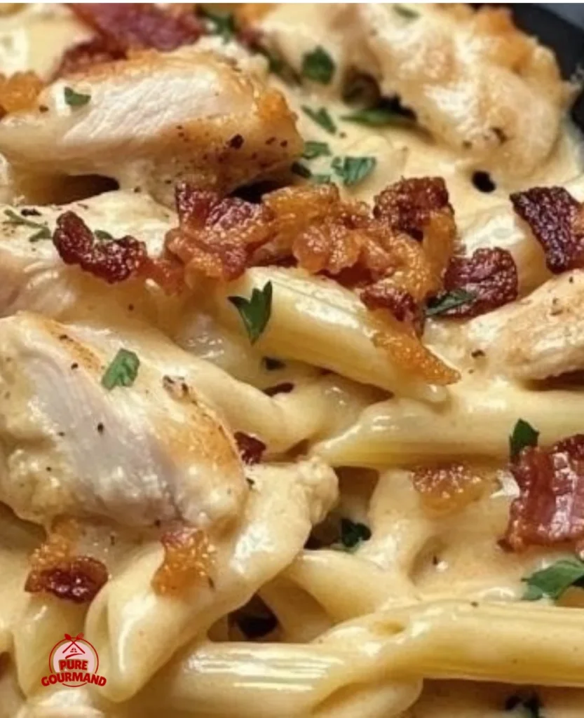 Plate of Chicken Penne pasta with grilled chicken and creamy sauce