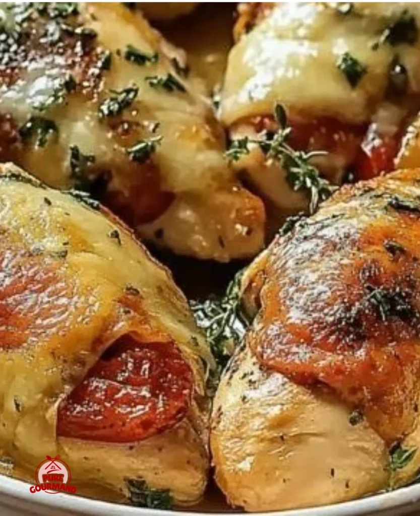 Delicious Chicken Saltimbocca with sage, ready to be served in a pan.
