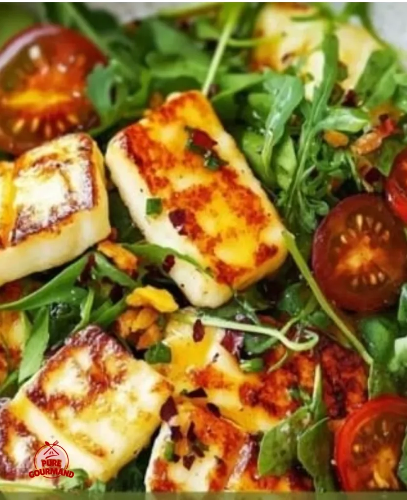 Chilli Honey Halloumi Salad with vibrant ingredients and spicy sauce