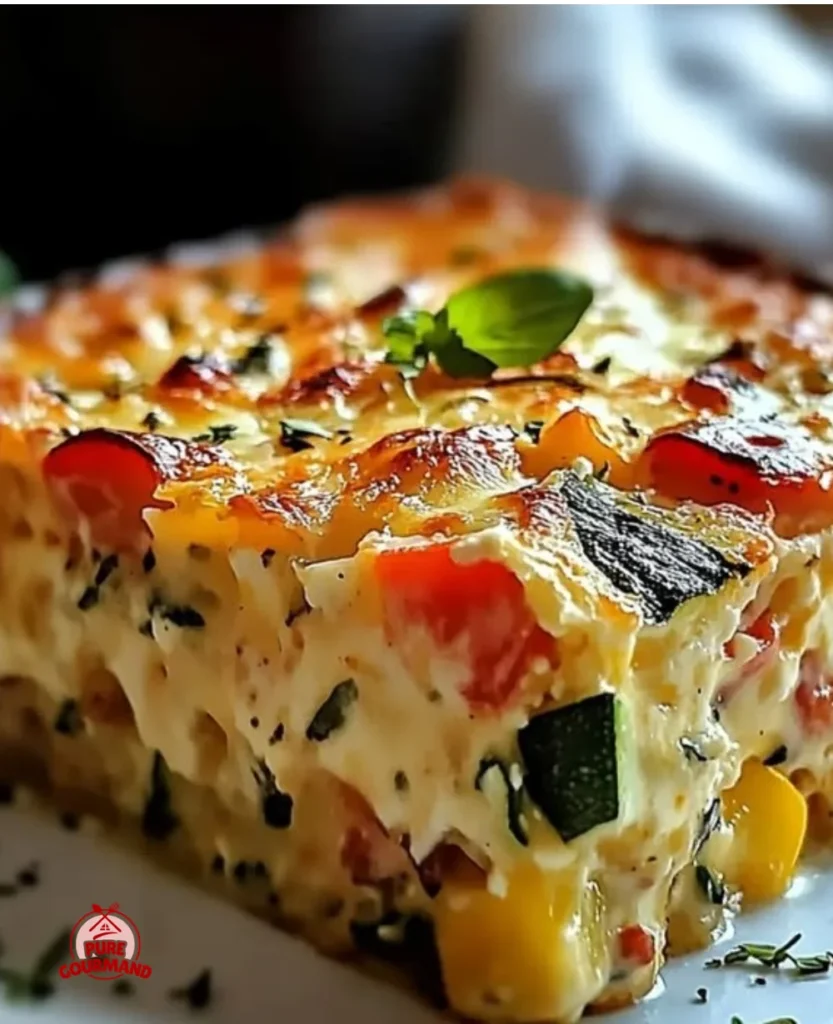 Comforting cottage cheese and veggie bake fresh out of the oven