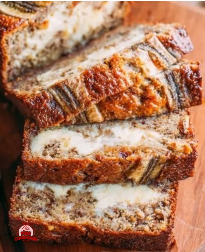 Cream cheese-filled banana bread showcasing a cozy, tangy twist on a classic recipe