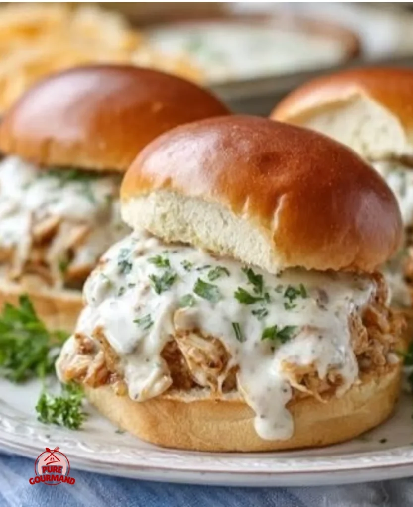 Delicious Chicken Alfredo Sloppy Joes served on a plate with garnish