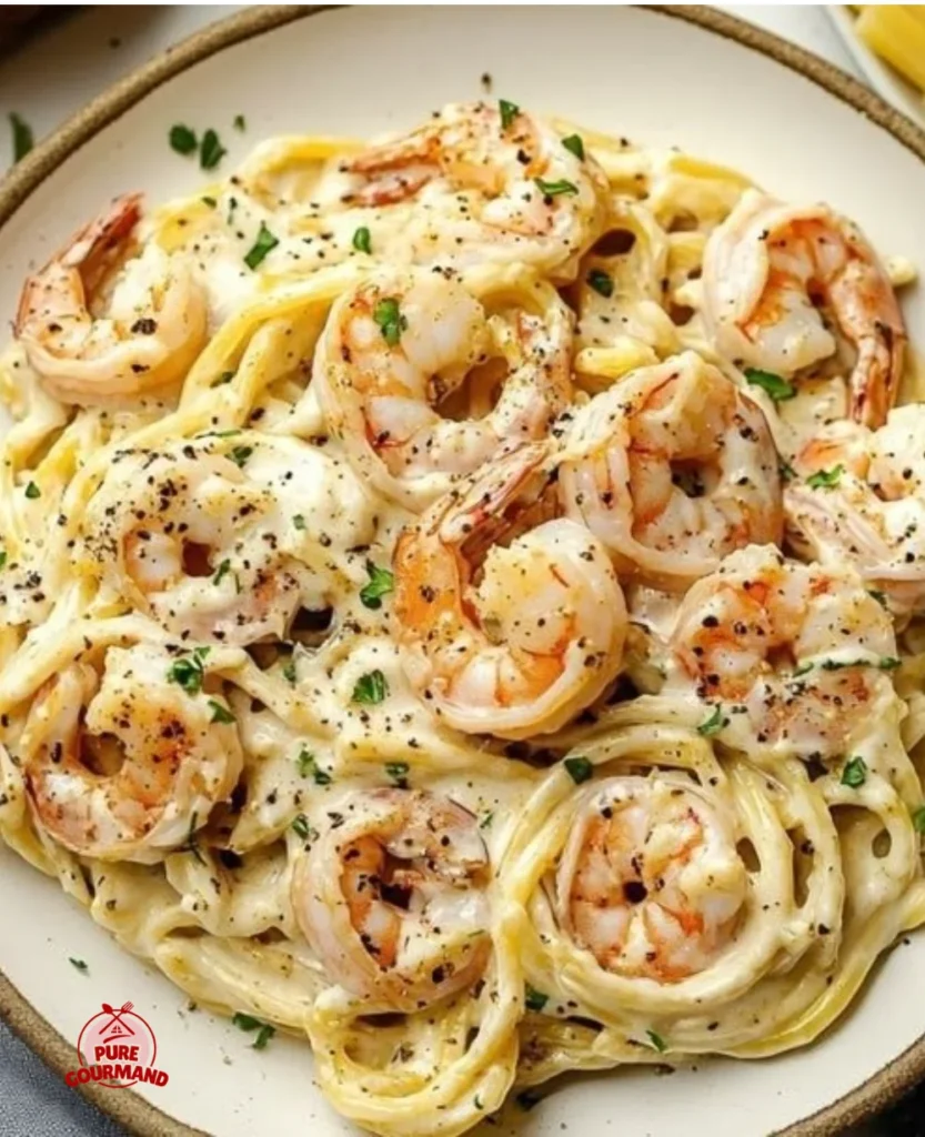 Creamy garlic shrimp pasta with a rich sauce and succulent shrimp