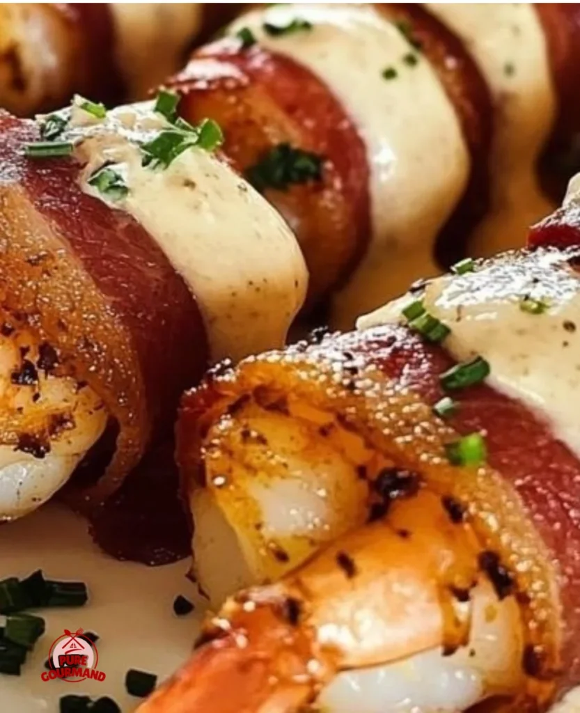 Crispy bacon-wrapped shrimp bombs served on a plate with dipping sauce