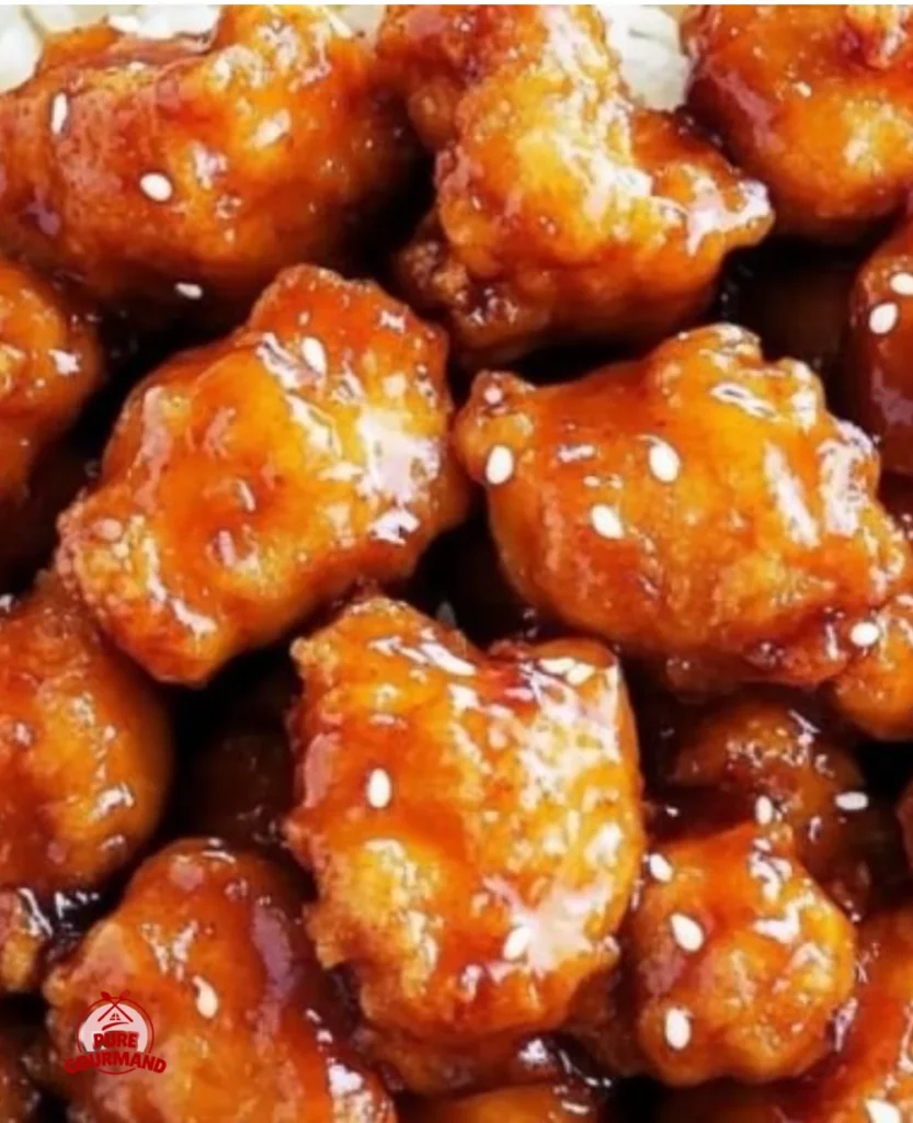 Crispy homemade orange chicken served with vegetables and rice