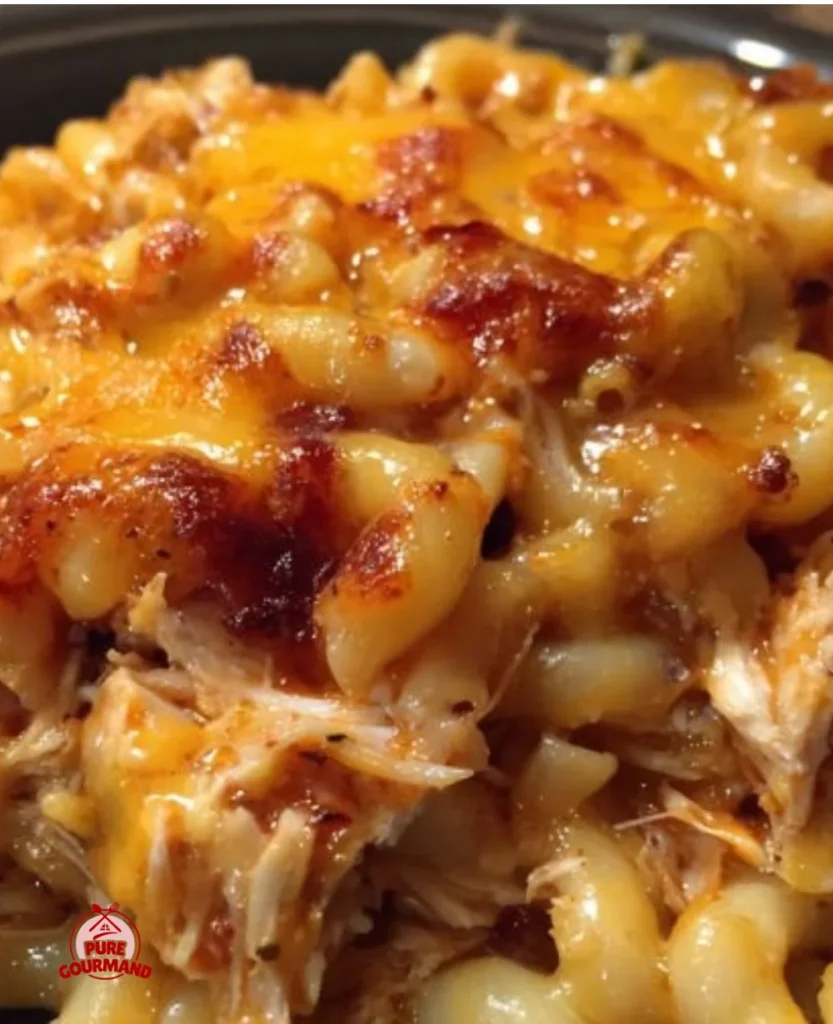 Delicious Crockpot BBQ Chicken Mac and Cheese served in a bowl with toppings.