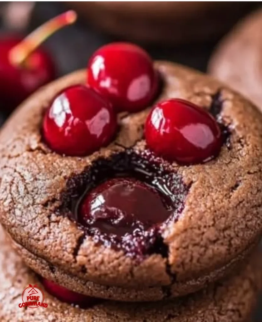 Decadent chocolate cherry cookies on a cooling rack