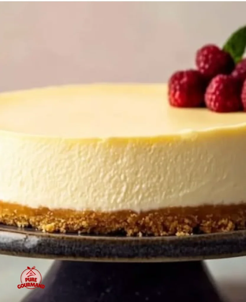 Delicious slice of classic cheesecake topped with fresh berries and mint