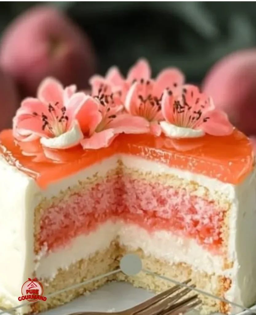 A slice of delicious Hawaiian Guava Cake topped with fresh tropical guavas