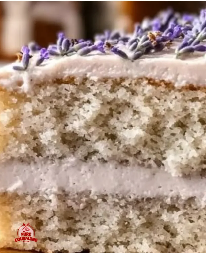 London Fog Cake featuring Earl Grey and lavender flavors, beautifully decorated.