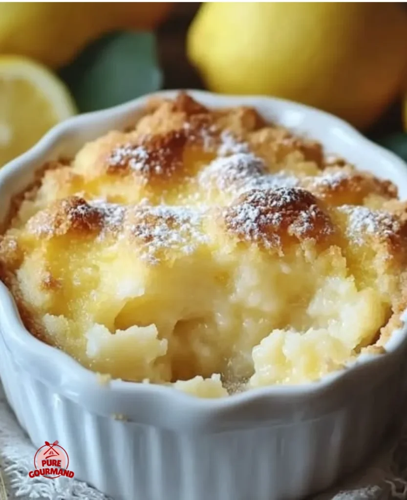 Delightful Magic Lemon Cobbler served in a bright atmosphere