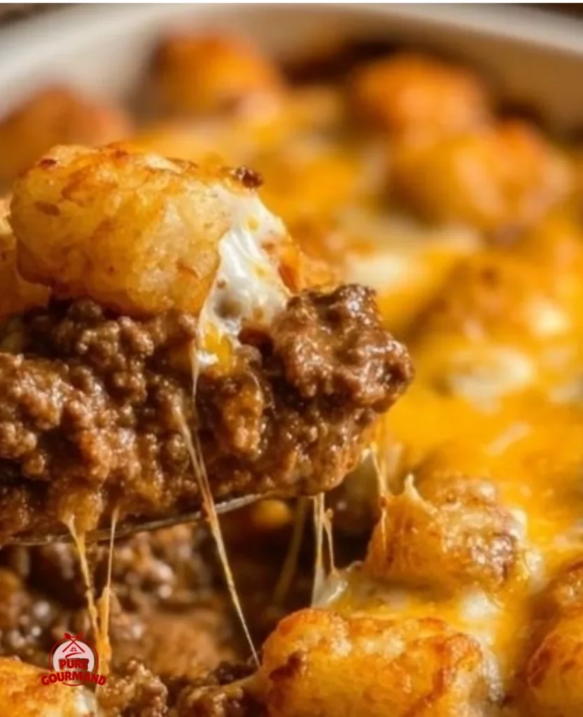 Delicious easy cheesy ground beef tater tot casserole baked to perfection