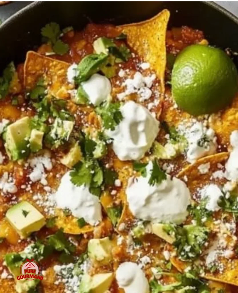 Easy chilaquiles topped with fresh ingredients for a tasty breakfast.