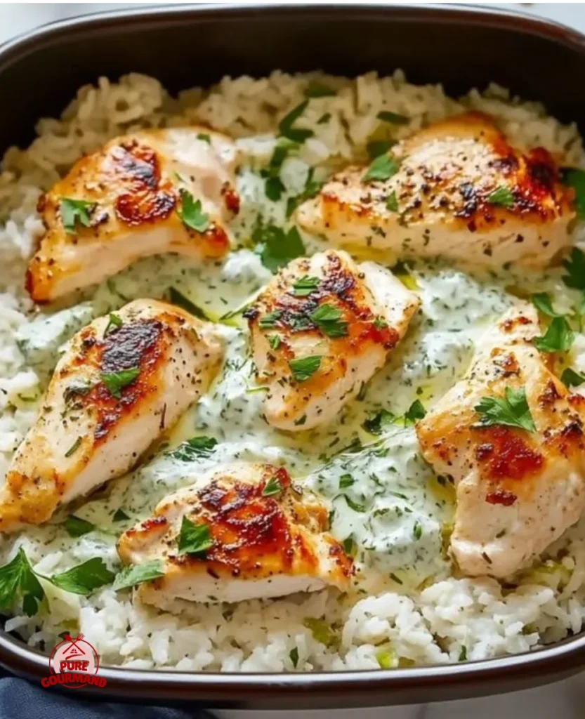Delicious Chicken Tzatziki served with rice, showcasing Mediterranean cuisine