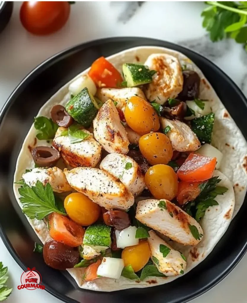 Delicious Mediterranean chicken wraps made with fresh ingredients and served on a plate